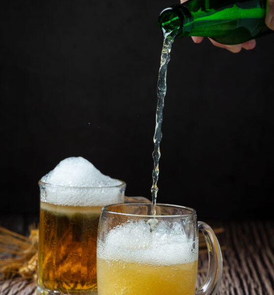 Beer with crispy fish hors d'oeuvres, World Beer Day.